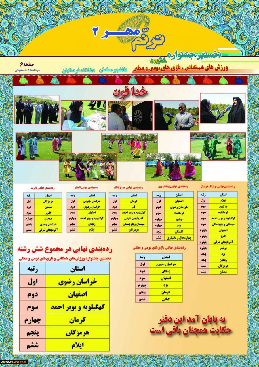 نتایج مسابقات در بخش خواهران