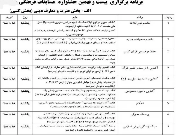 برنامه برگزاری بیست و نهمین جشنواره مسابقات فرهنگی و اجتماعی دانشگاه فرهنگیان استان اصفهان