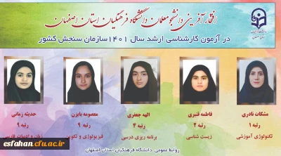 افتخار آفرینی دانشجویان دانشگاه فرهنگیان اصفهان در آزمون کارشناسی ارشد سال 1401سازمان سنجش کشور