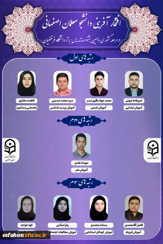 افتخار آفرینی دانشجومعلمان اصفهانی در مرحله کشوری دهمین جشنواره تدریس برتر دانشگاه فرهنگیان 