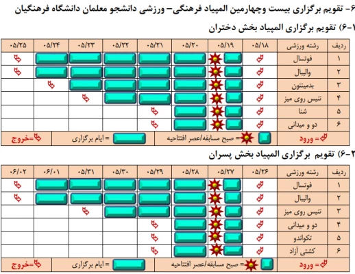 تقویم برگزاری مسابقات / المپیاد خواهران 2