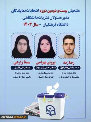 اسامی منتخبان کمیته ناظر بر نشریات دانشگاهی دانشگاه فرهنگیان، بعد از مهلت اعتراض یک روزه