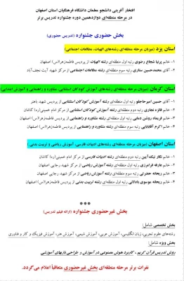برگزاری اختتامیه مرحله منطقه ای دوازدهمین جشنواره الگوهای برتر تدریس در دانشگاه فرهنگیان استان اصفهان 2