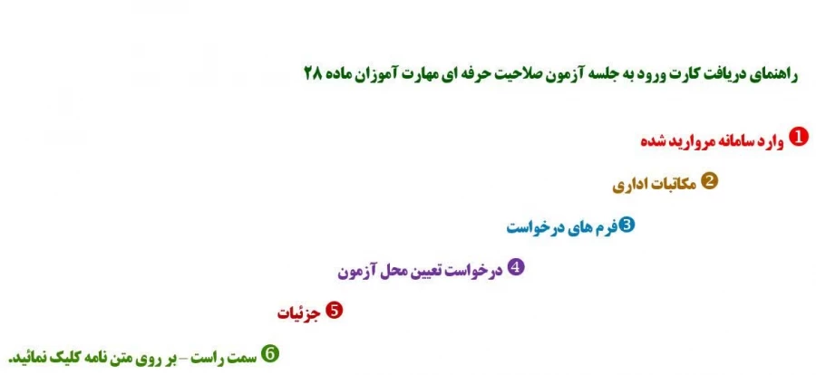 محل آزمون -موقعیت مکانی - تاریخ  و لیست مهارت آموزان داوطلب شرکت در آزمون اصلح به تفکیک کشوری و استانی جهت اطلاع رسانی در رابطه با آزمون اصلح مهارت آموزان استان اصفهان و مسیر دریافت کارت ورود به جلسه 2
